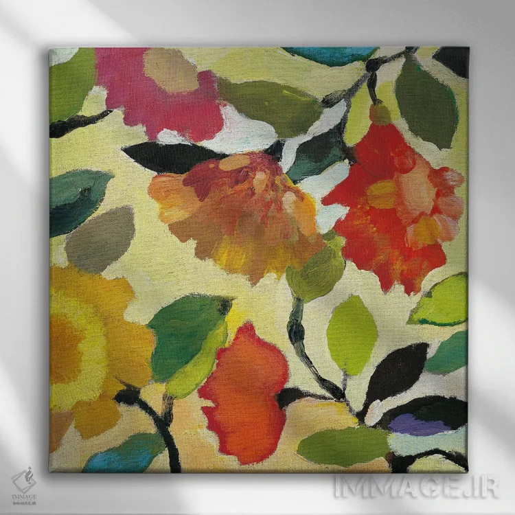 تابلو دکوراتیو کاشی گل دار ۱ اثر کیم پارکر - نمای روبهرو روی دیوار