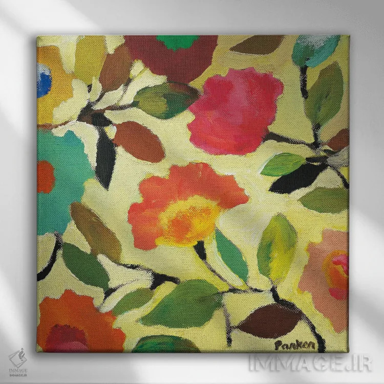 تابلو دکوراتیو کاشی گل دار ۴ اثر کیم پارکر - نمای روبهرو روی دیوار