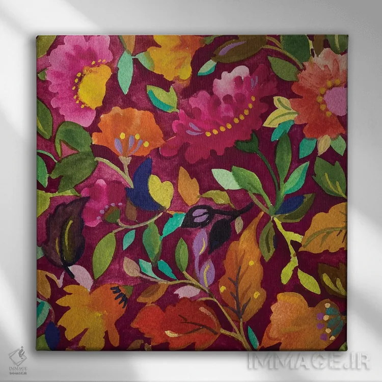 تابلو دکوراتیو چمنزار زینیا اثر کیم پارکر - نمای روبهرو روی دیوار