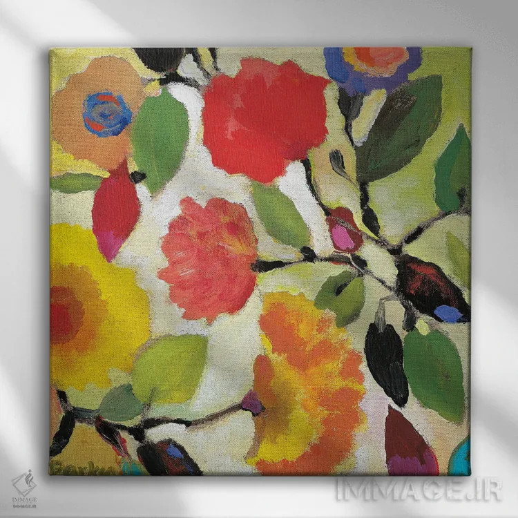 تابلو دکوراتیو کاشی گل دار ۳ اثر کیم پارکر - نمای روبهرو روی دیوار