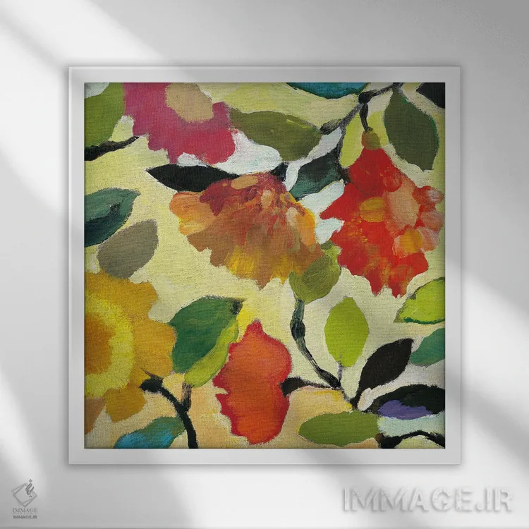 تابلو دکوراتیو کاشی گل دار ۱ اثر کیم پارکر - نمای قابدار سفید