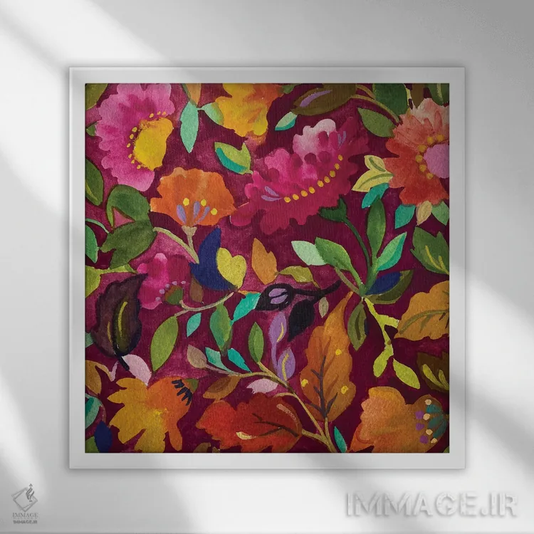 تابلو دکوراتیو چمنزار زینیا اثر کیم پارکر - نمای قابدار سفید