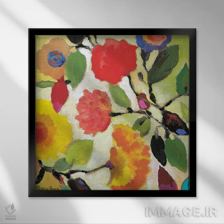 تابلو دکوراتیو کاشی گل دار ۳ اثر کیم پارکر - نمای قابدار مشکی