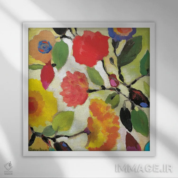 تابلو دکوراتیو کاشی گل دار ۳ اثر کیم پارکر - نمای قابدار سفید