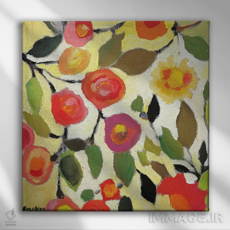 تابلو دکوراتیو کاشی گل دار ۲ اثر کیم پارکر - نمای روبهرو روی دیوار