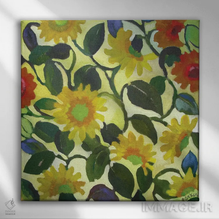 تابلو دکوراتیو گل های آفتابگردان اثر کیم پارکر - نمای روبهرو روی دیوار