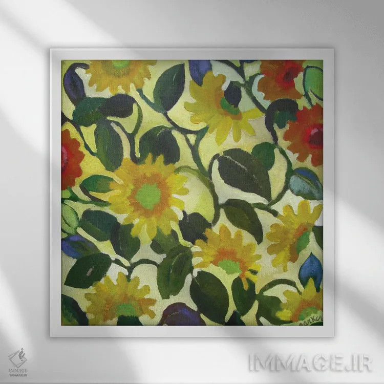 تابلو دکوراتیو گل های آفتابگردان اثر کیم پارکر - نمای قابدار سفید