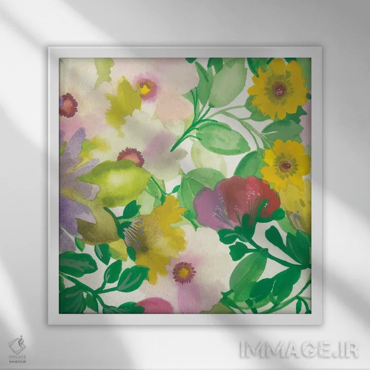 تابلو دکوراتیو دسته گل درخت گل یخ ۲۲A اثر کیم پارکر - نمای قابدار سفید