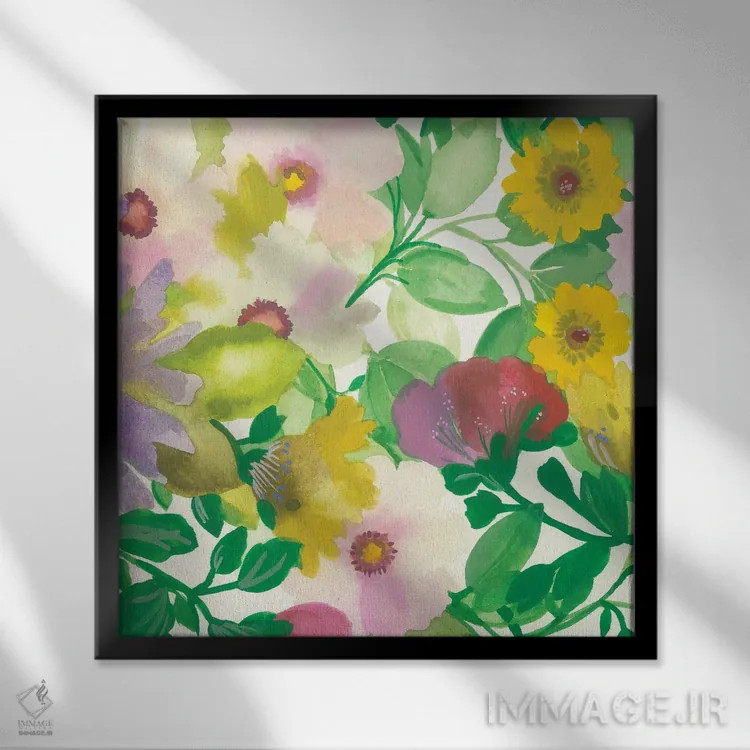تابلو دکوراتیو دسته گل درخت گل یخ ۲۲A اثر کیم پارکر - نمای قابدار مشکی