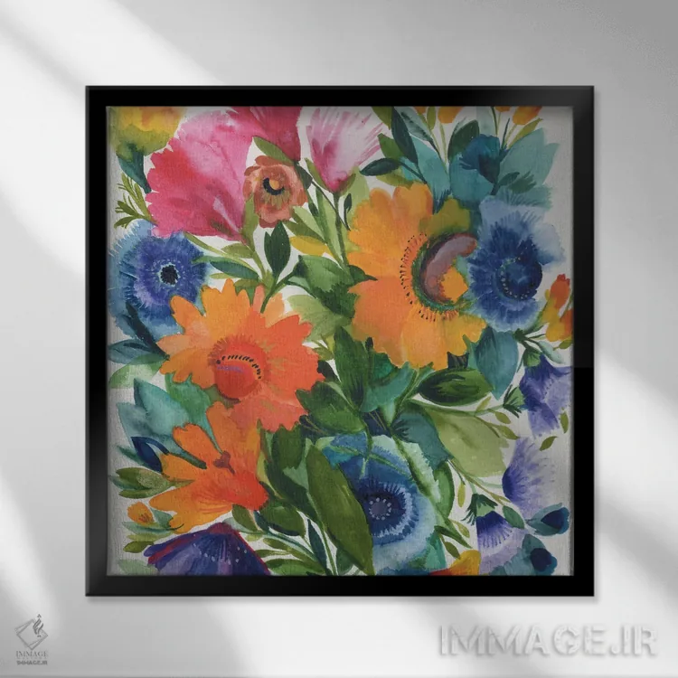 تابلو مدرن شقایق های آبی اثر کیم پارکر - نمای قابدار مشکی