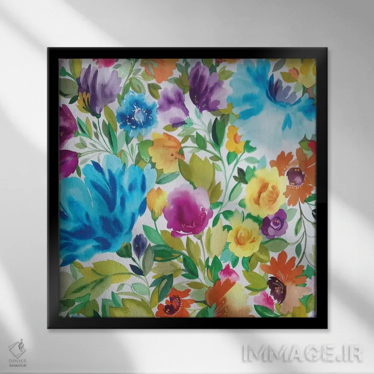 تابلو دکوراتیو زینیاهای فیروزه ای اثر کیم پارکر - نمای قابدار مشکی