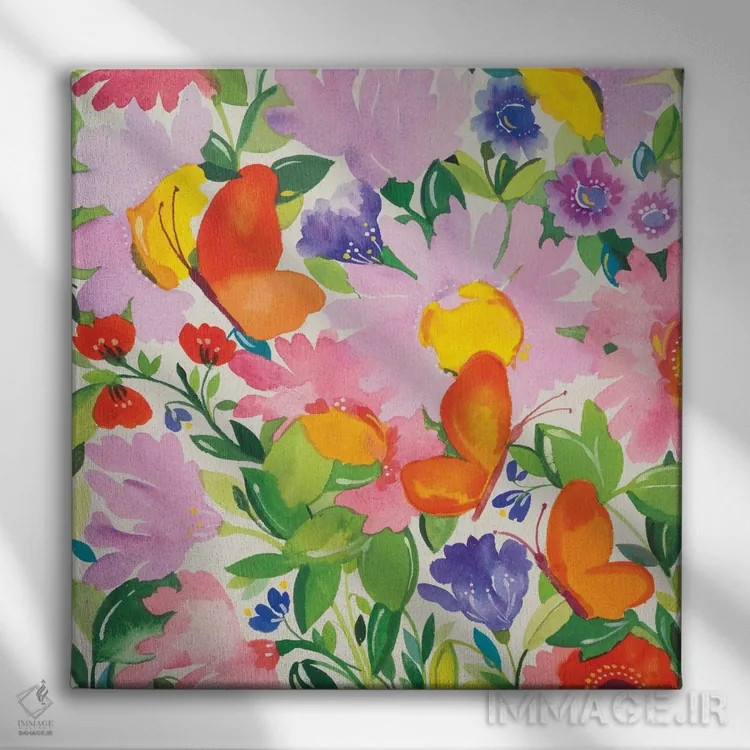 تابلو دکوراتیو پروانه ها و اکیناسه اثر کیم پارکر - نمای روبهرو روی دیوار