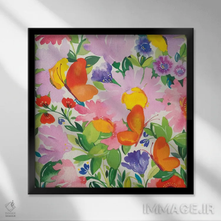 تابلو دکوراتیو پروانه ها و اکیناسه اثر کیم پارکر - نمای قابدار مشکی