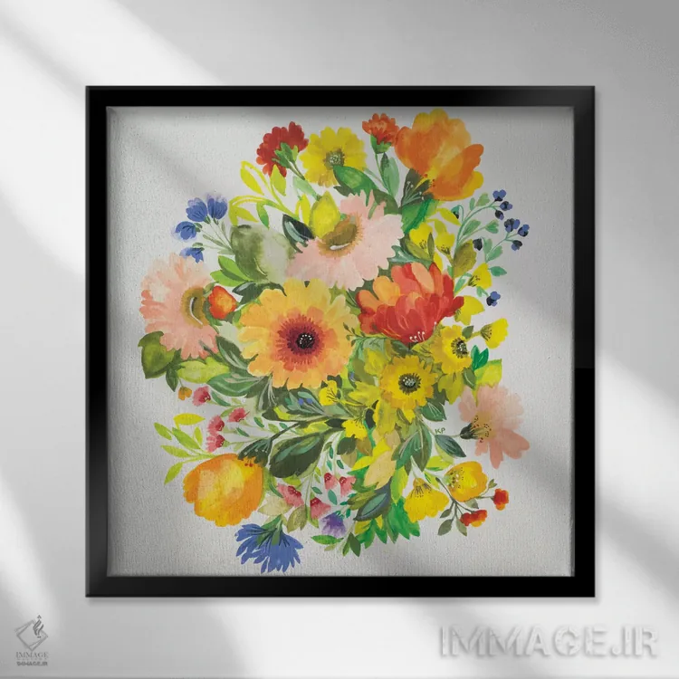 تابلو دکوراتیو دسته گل باغ سپتامبر اثر کیم پارکر - نمای قابدار مشکی