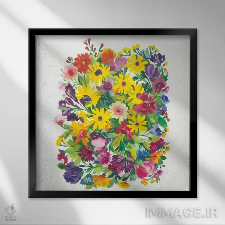 تابلو دکوراتیو چمنزار پاییزی اثر کیم پارکر - نمای قابدار مشکی