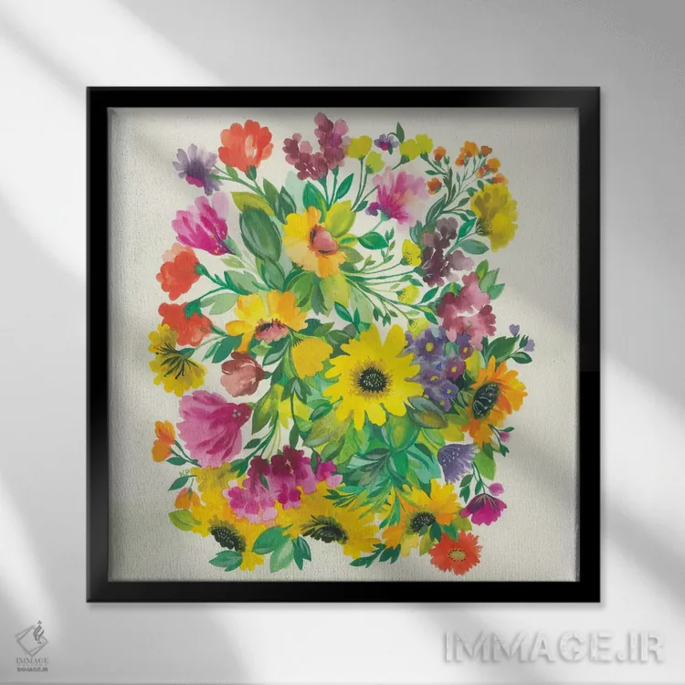 تابلو دکوراتیو گل کاغذی اثر کیم پارکر - نمای قابدار مشکی