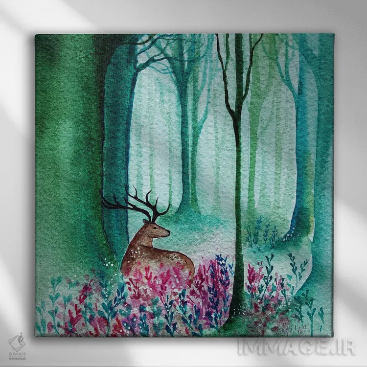 تابلو دکوراتیو گوزن جنگلی اثر کارلی پرولد - نمای روبهرو روی دیوار