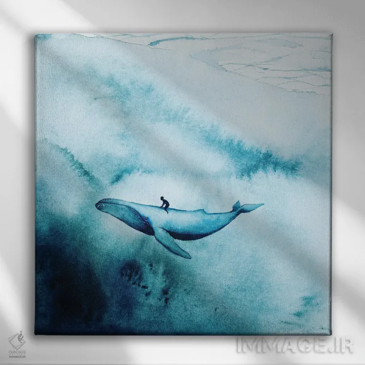 تابلو دکوراتیو سوار بر نهنگ اثر کارلی پرولد - نمای روبهرو روی دیوار