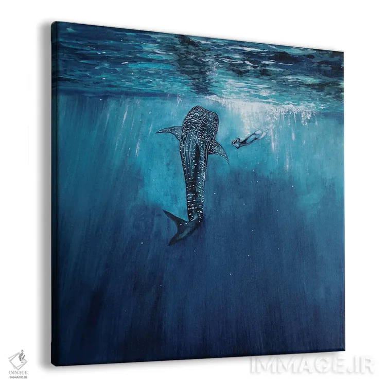 تابلو دکوراتیو کوسه نهنگ و غواص اثر کارلی پرولد - نمای پرسپکتیو محصول