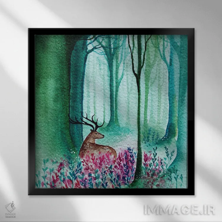 تابلو دکوراتیو گوزن جنگلی اثر کارلی پرولد - نمای قابدار مشکی