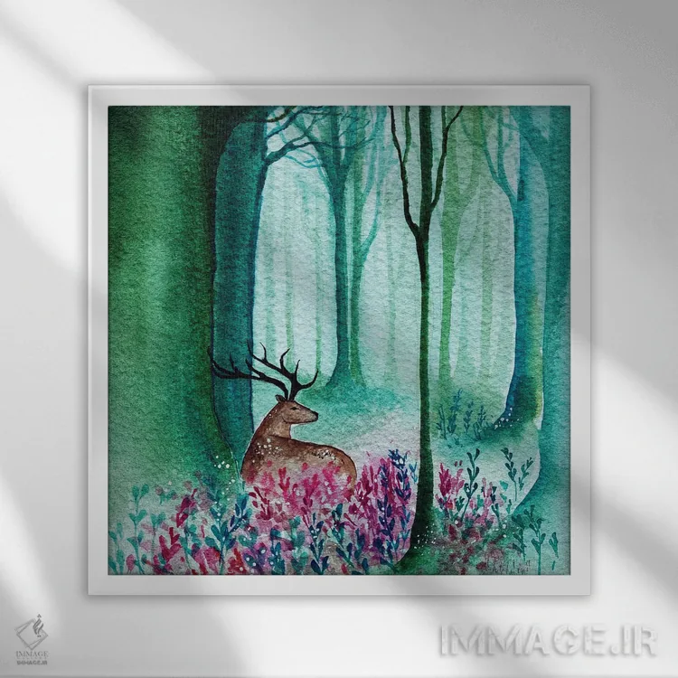 تابلو دکوراتیو گوزن جنگلی اثر کارلی پرولد - نمای قابدار سفید