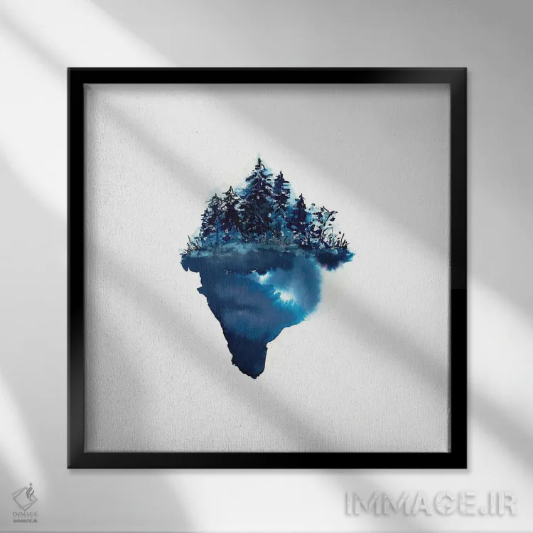 تابلو دکوراتیو جنگل آبی آبرنگی اثر کارلی پرولد - نمای قابدار مشکی