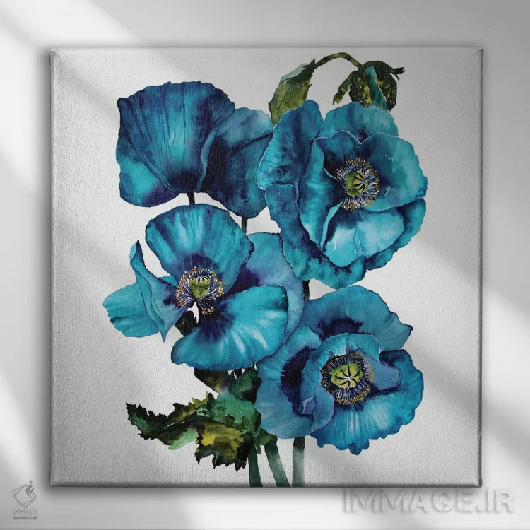 تابلو دکوراتیو شقایق های هیمالیا اثر کارلی پرولد - نمای روبهرو روی دیوار