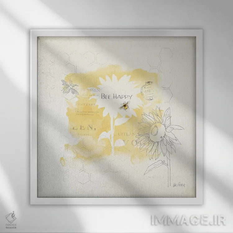 تابلو مینیمال زنبور و زنبور VIII اثر کیتی پرتیه - نمای قابدار سفید