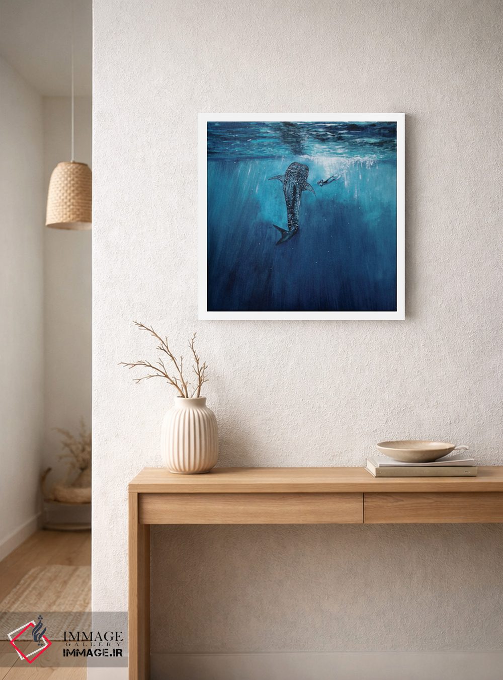 تابلو دکوراتیو کوسه نهنگ و غواص اثر کارلی پرولد - D4W