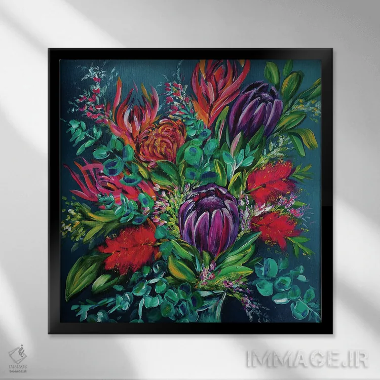 تابلو دکوراتیو دسته گل فاین باس اثر کارلی پرولد - نمای قابدار مشکی