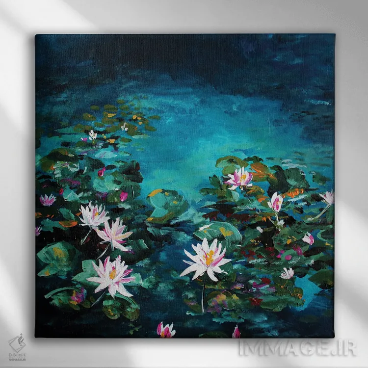 تابلو دکوراتیو برکه نیلوفر اثر کارلی پرولد - نمای روبهرو روی دیوار