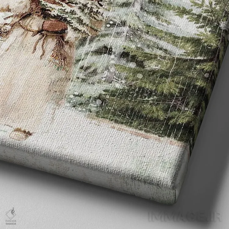 تابلو دکوراتیو تعطیلات جنگلی II طلایی اثر کیتی پرتیه - نمای نزدیک بافت بوم