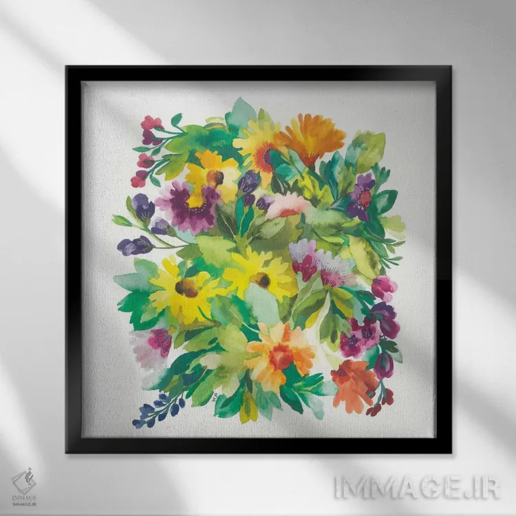 تابلو دکوراتیو دسته گل فرانسوی اثر کیم پارکر - نمای قابدار مشکی