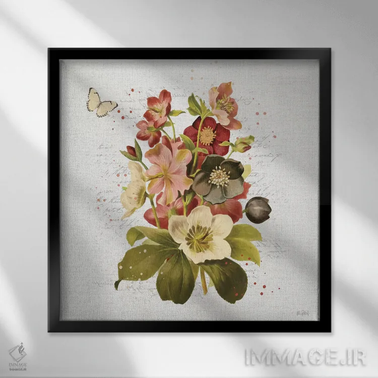 تابلو دکوراتیو گلبرگ های کلاسیک VI اثر کیتی پرتیه - نمای قابدار مشکی