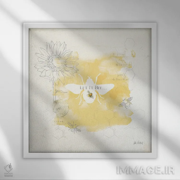 تابلو مینیمال زنبور و زنبور VII اثر کیتی پرتیه - نمای قابدار سفید