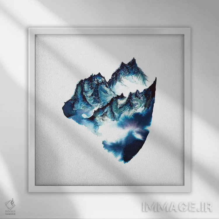 تابلو دکوراتیو کوه های آبرنگی اثر کارلی پرولد - نمای قابدار سفید
