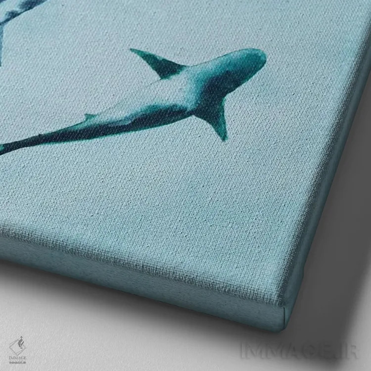 تابلو دکوراتیو شنا کردن کوسه های صخره ای اثر کارلی پرولد - نمای نزدیک بافت بوم