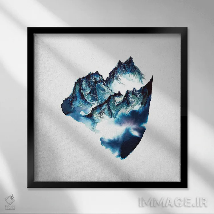 تابلو دکوراتیو کوه های آبرنگی اثر کارلی پرولد - نمای قابدار مشکی
