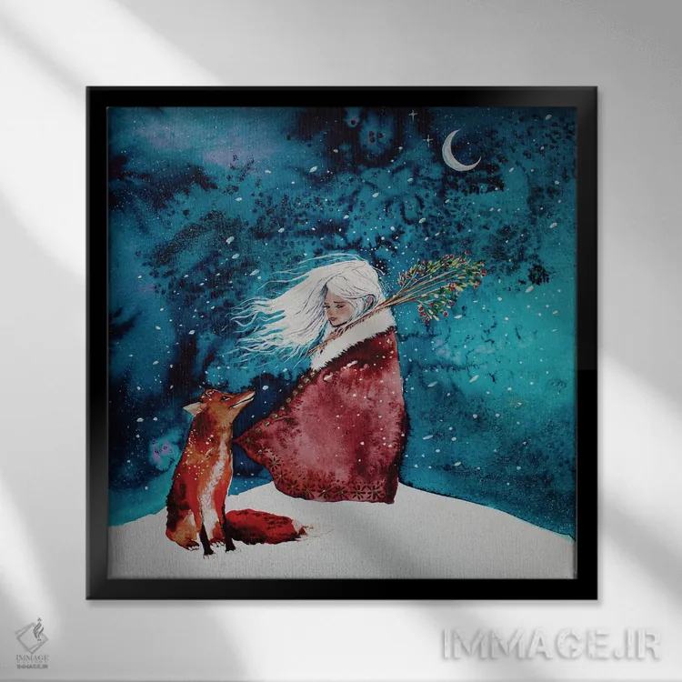 تابلو دکوراتیو کریسمس روباه اثر کارلی پرولد - نمای قابدار مشکی