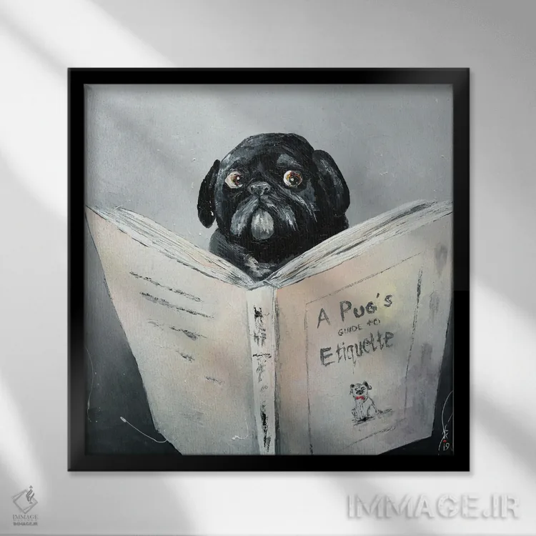 تابلو دکوراتیو راهنمای آداب معاشرت پاگ اثر کوپتسووا آرت - نمای قابدار مشکی