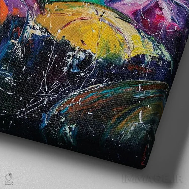 تابلو دکوراتیو باران اثر کوپتسووا آرت - نمای نزدیک بافت بوم