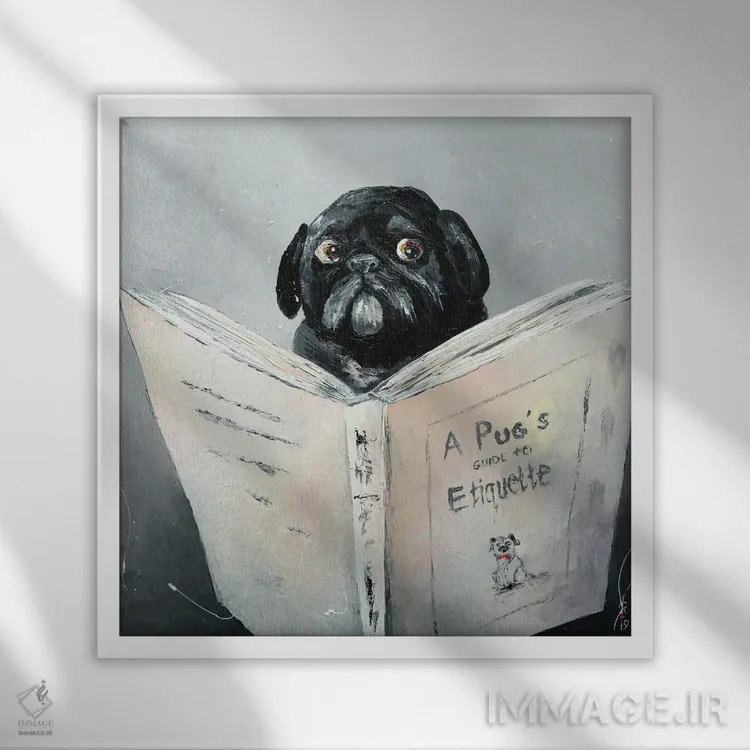 تابلو دکوراتیو راهنمای آداب معاشرت پاگ اثر کوپتسووا آرت - نمای قابدار سفید