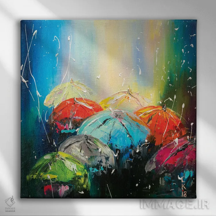 تابلو انتزاعی بارش باران اثر کوپتسووا آرت - نمای روبهرو روی دیوار