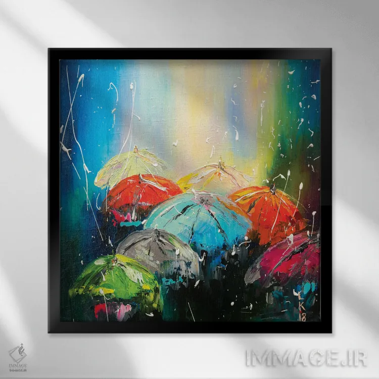 تابلو انتزاعی بارش باران اثر کوپتسووا آرت - نمای قابدار مشکی