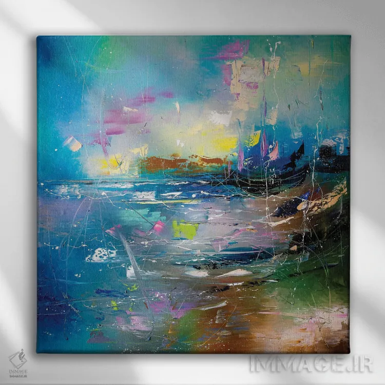 تابلو انتزاعی ساحل رازآلود اثر کوپتسووا آرت - نمای روبهرو روی دیوار