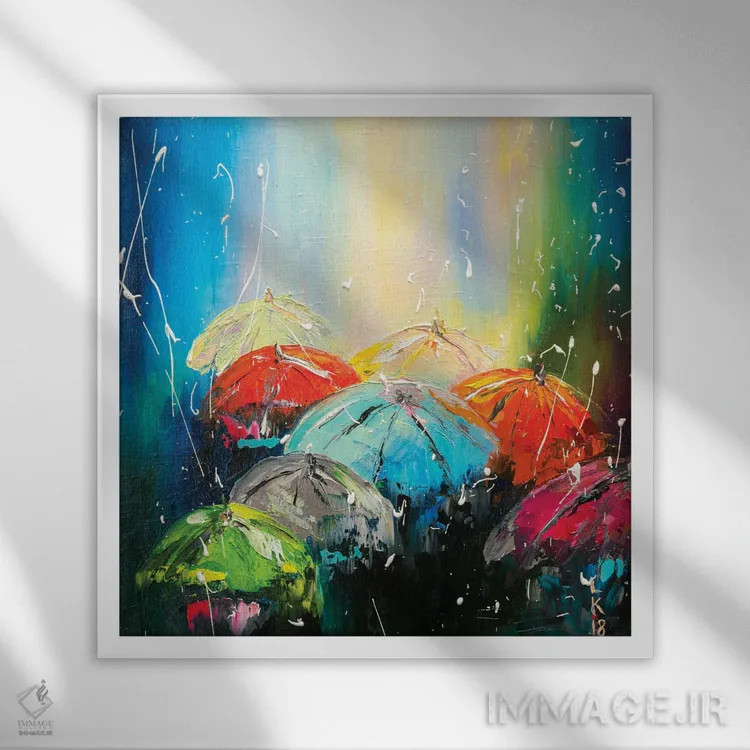 تابلو انتزاعی بارش باران اثر کوپتسووا آرت - نمای قابدار سفید