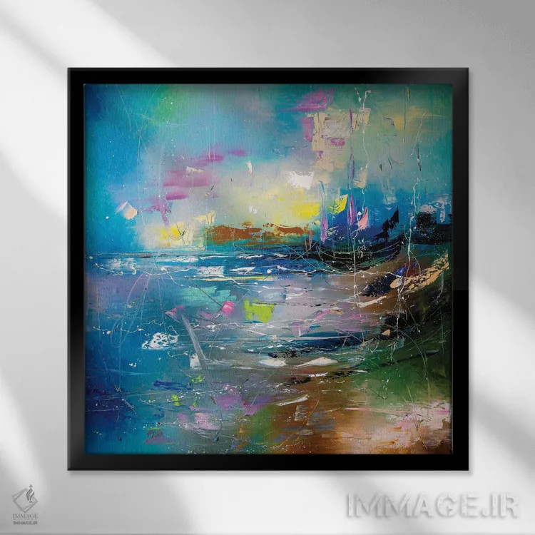 تابلو انتزاعی ساحل رازآلود اثر کوپتسووا آرت - نمای قابدار مشکی
