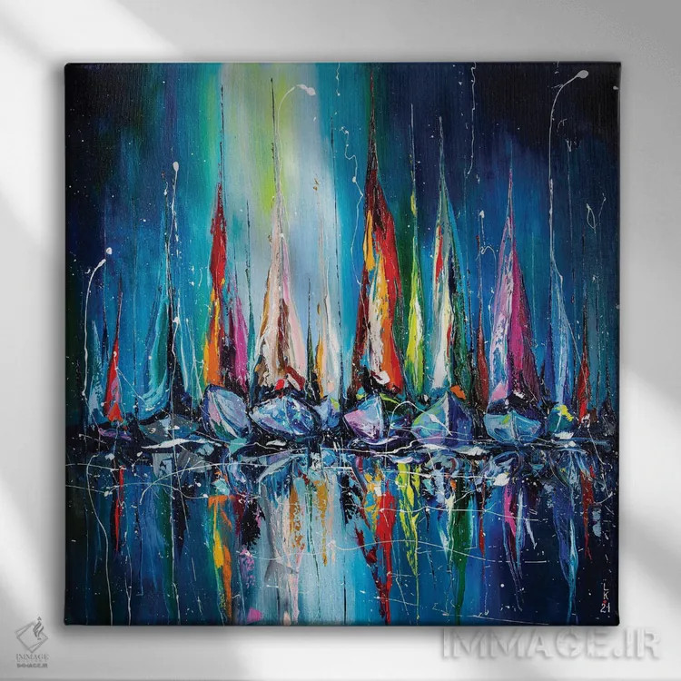 تابلو دکوراتیو قایق های بادبانی در بندر اثر کوپتسووا آرت - نمای روبهرو روی دیوار