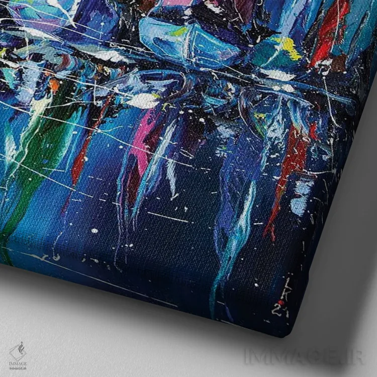 تابلو دکوراتیو قایق های بادبانی در بندر اثر کوپتسووا آرت - نمای نزدیک بافت بوم