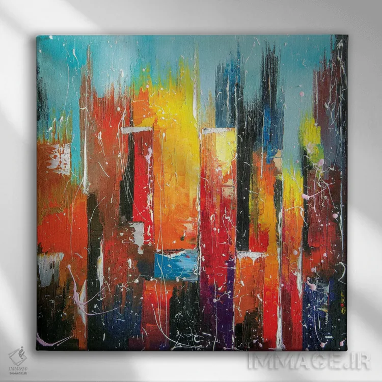 تابلو انتزاعی مرکز شهر آفتابی اثر کوپتسووا آرت - نمای روبهرو روی دیوار